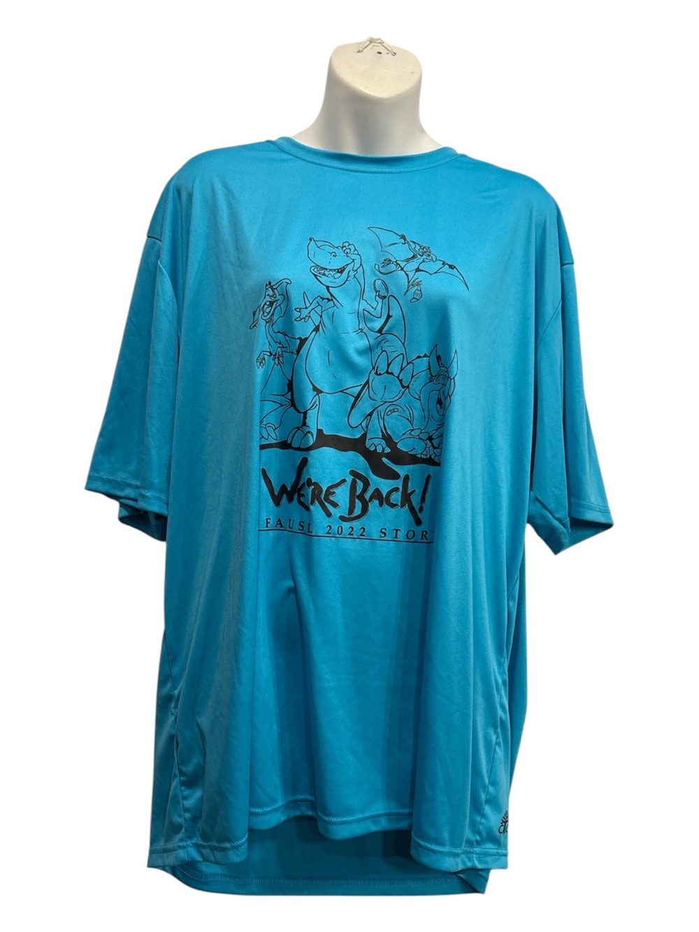 We’re Back! A Dinosaur’s Story Graphic Tee size XL turquoise
